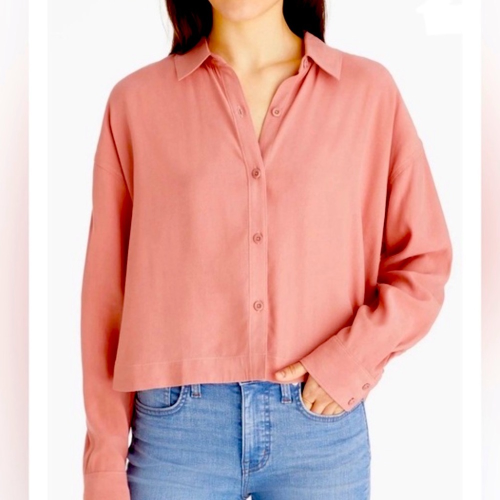 Madewell Lusterweave Hartfield Misty Rose Relaxed Crop Button Down Shirt Small